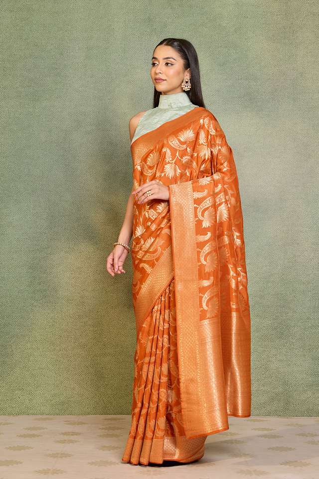 Orange Woven Pure Viscose Saree thumbnail image number null