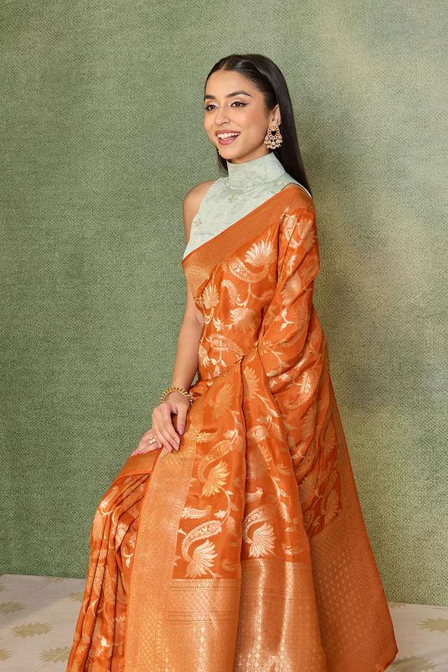Orange Woven Pure Viscose Saree thumbnail image number null