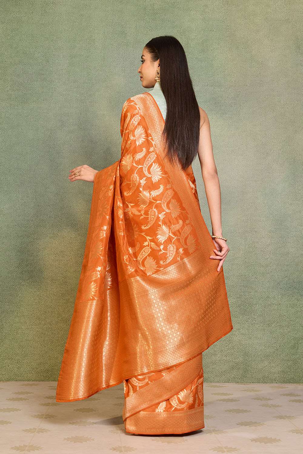 Orange Woven Pure Viscose Saree image number null