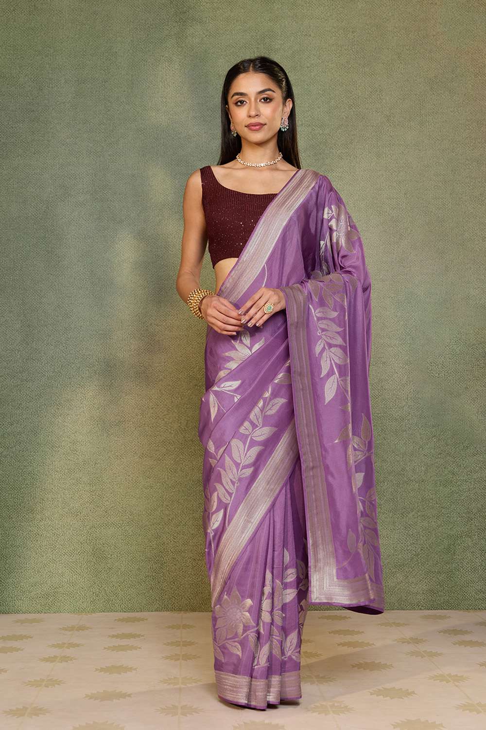 Violet Woven Pure Viscose Saree image number null