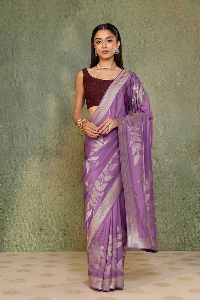 Violet Woven Pure Viscose Saree thumbnail image number null