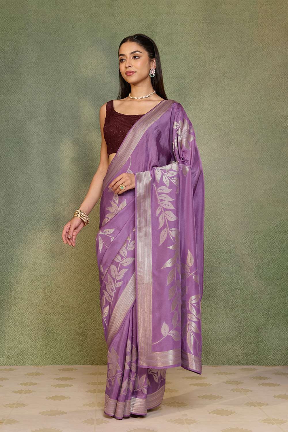 Violet Woven Pure Viscose Saree image number null