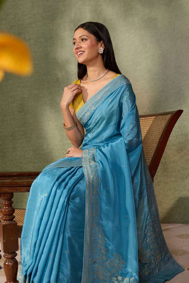 Blue Woven Pure Viscose Saree image number
