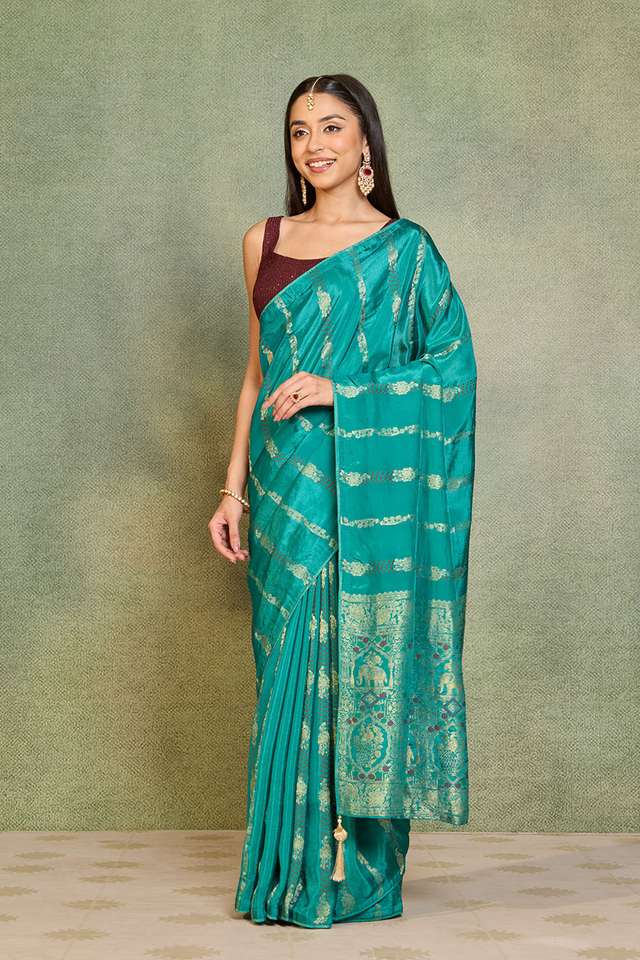 Blue Woven Pure Viscose Saree thumbnail image number null