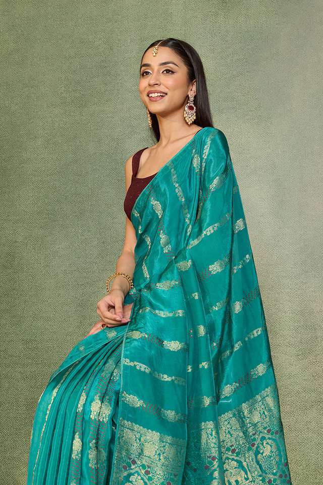 Blue Woven Pure Viscose Saree thumbnail image number null