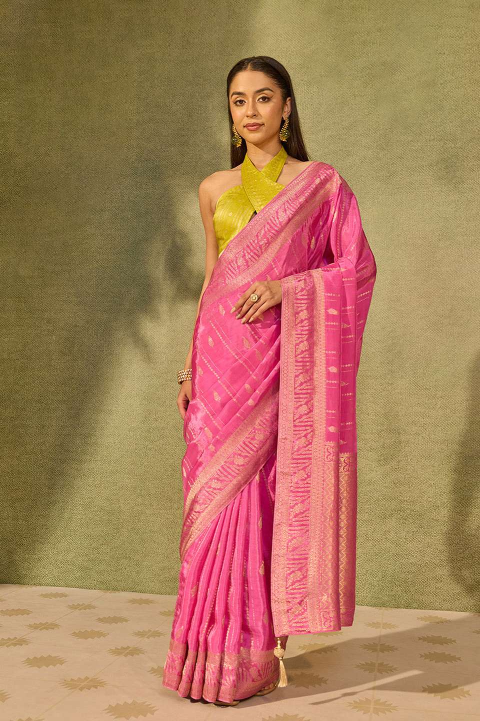 Pink Woven Pure Viscose Saree
