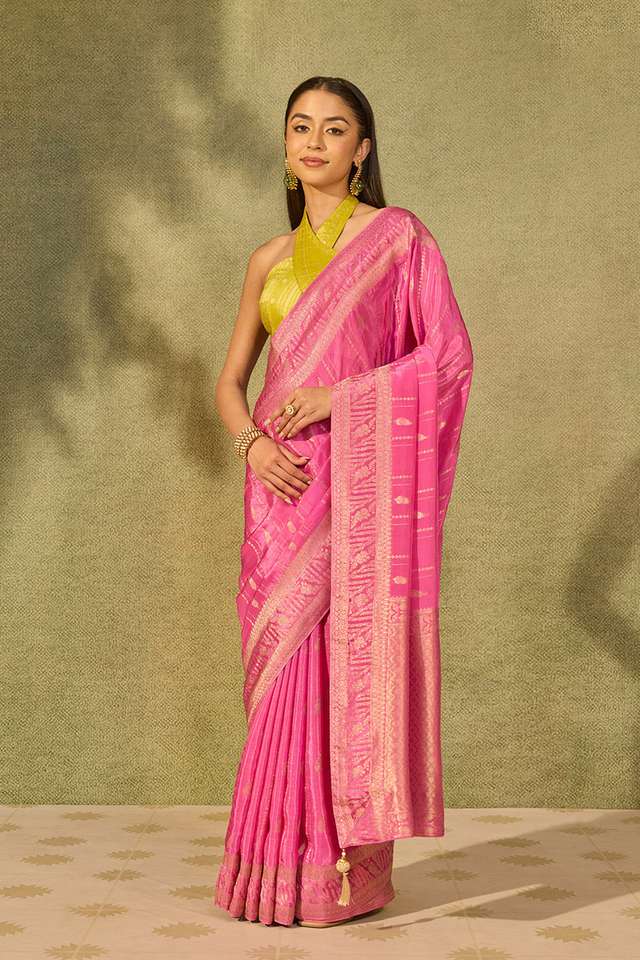 Pink Woven Pure Viscose Saree thumbnail image number null