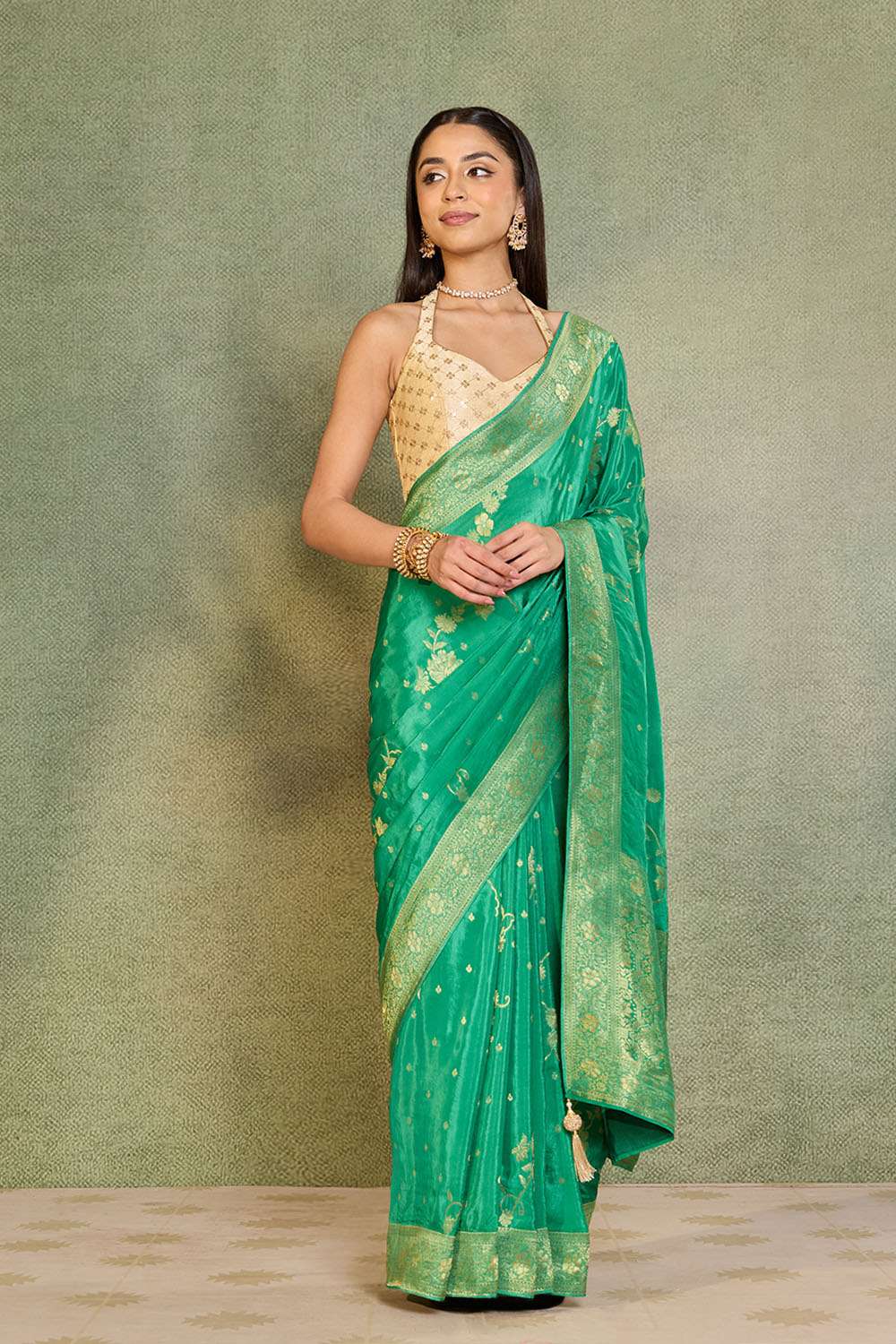 Green Woven Pure Viscose Saree image number null