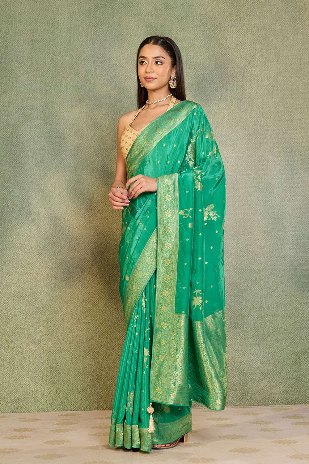 Green Woven Pure Viscose Saree image number null