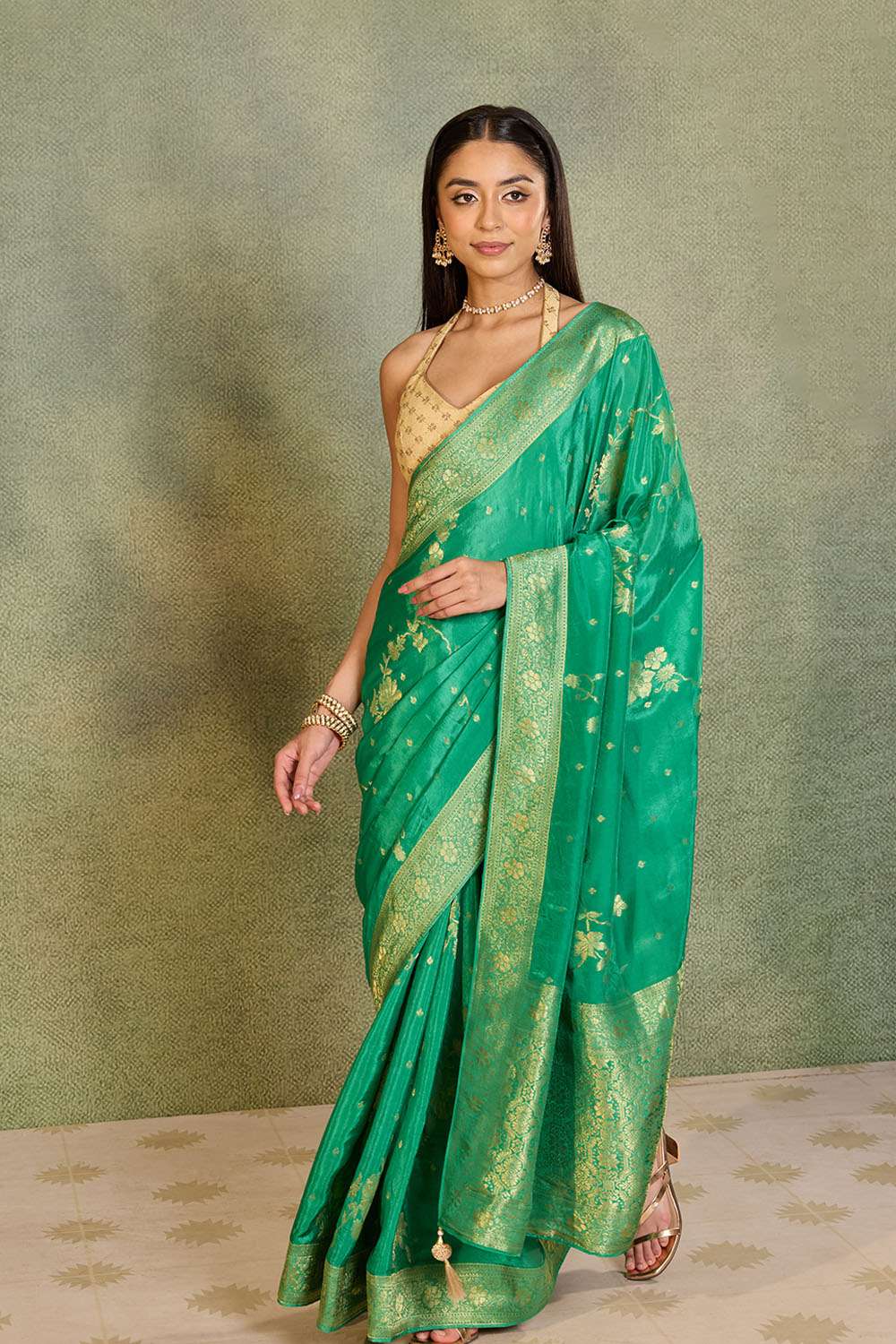 Green Woven Pure Viscose Saree image number null