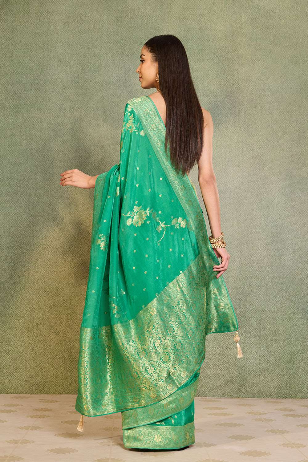 Green Woven Pure Viscose Saree image number null