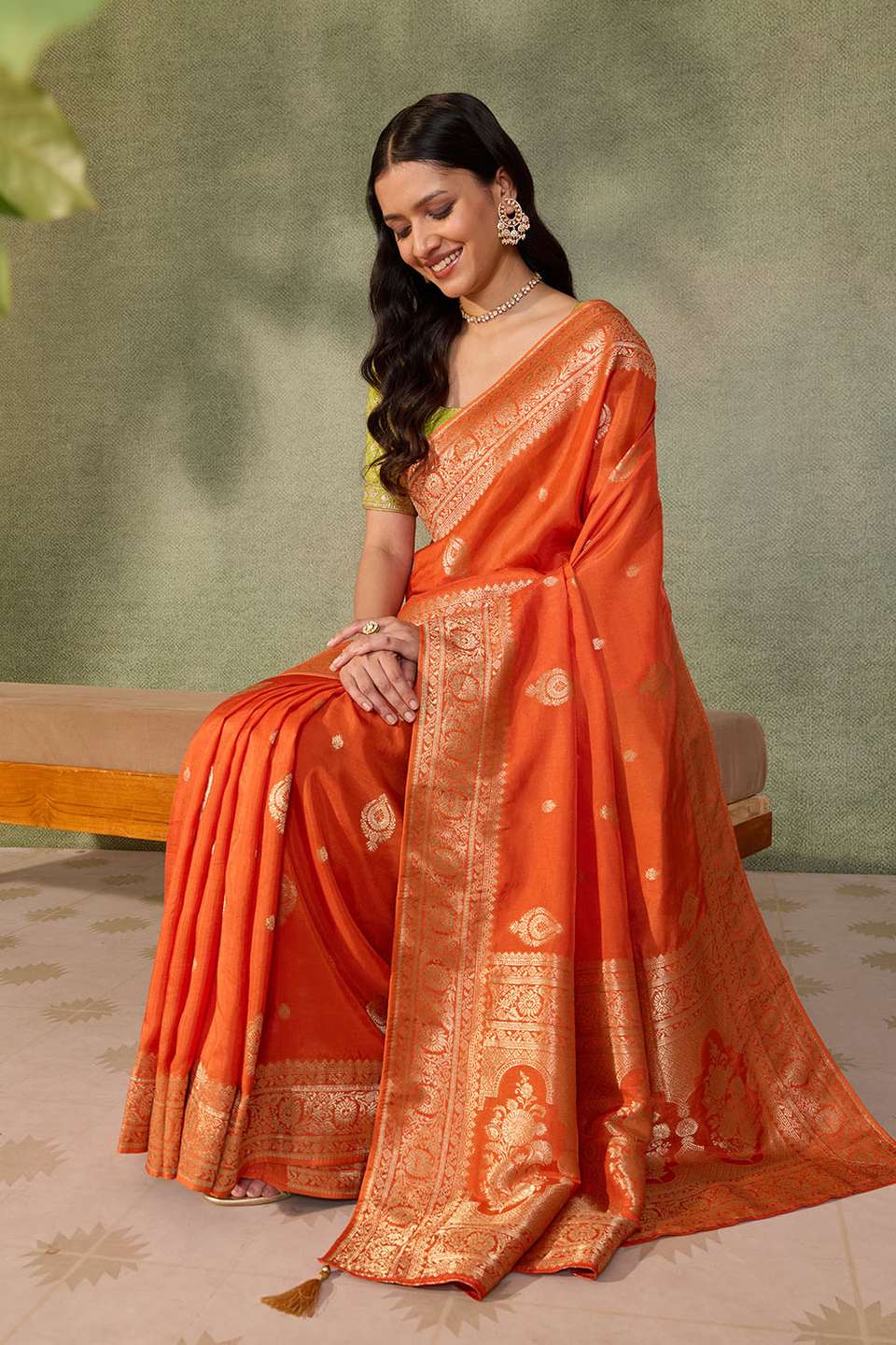 Orange Woven Pure Viscose Saree