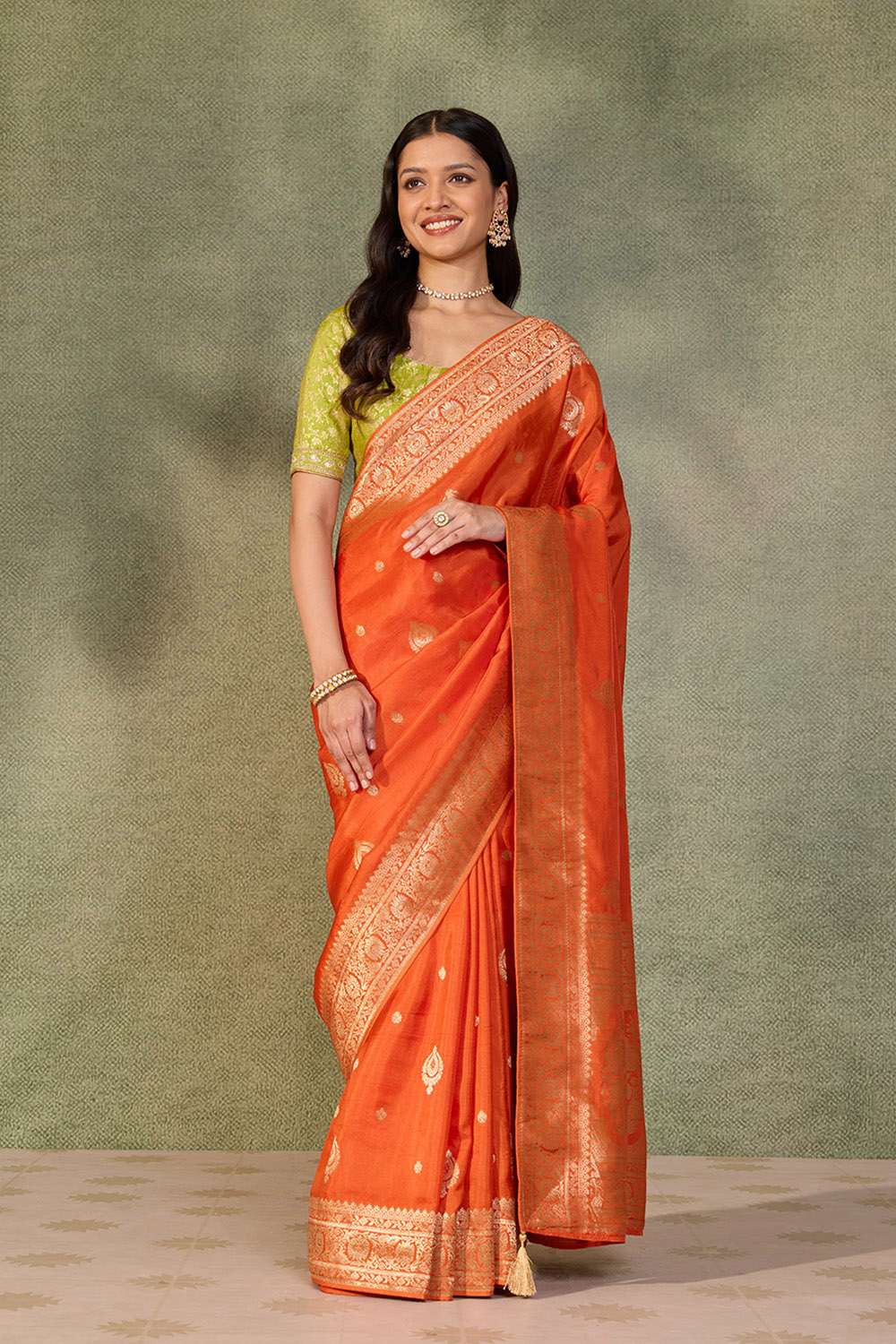 Orange Woven Pure Viscose Saree image number null