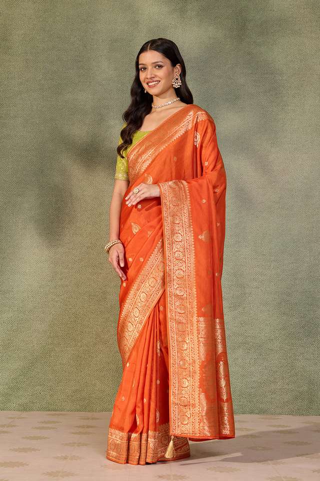 Orange Woven Pure Viscose Saree thumbnail image number null