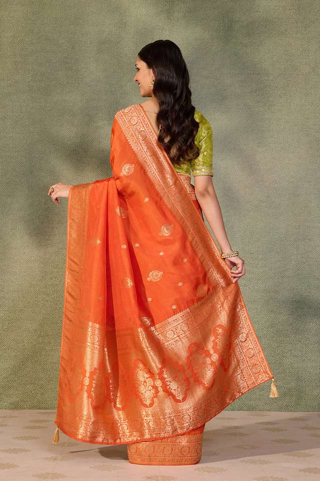 Orange Woven Pure Viscose Saree thumbnail image number null
