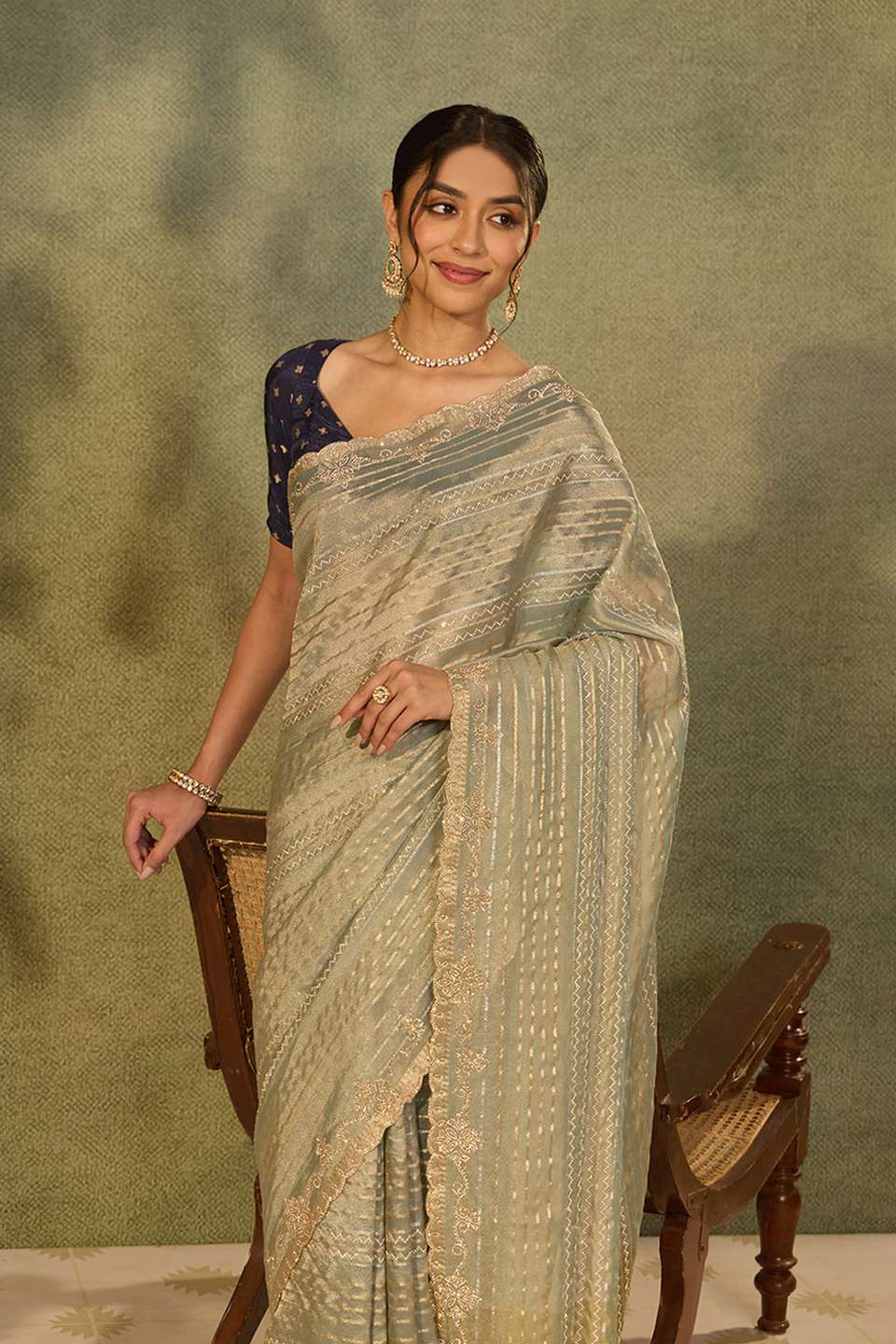Light Blue Woven Viscose Tissue Saree