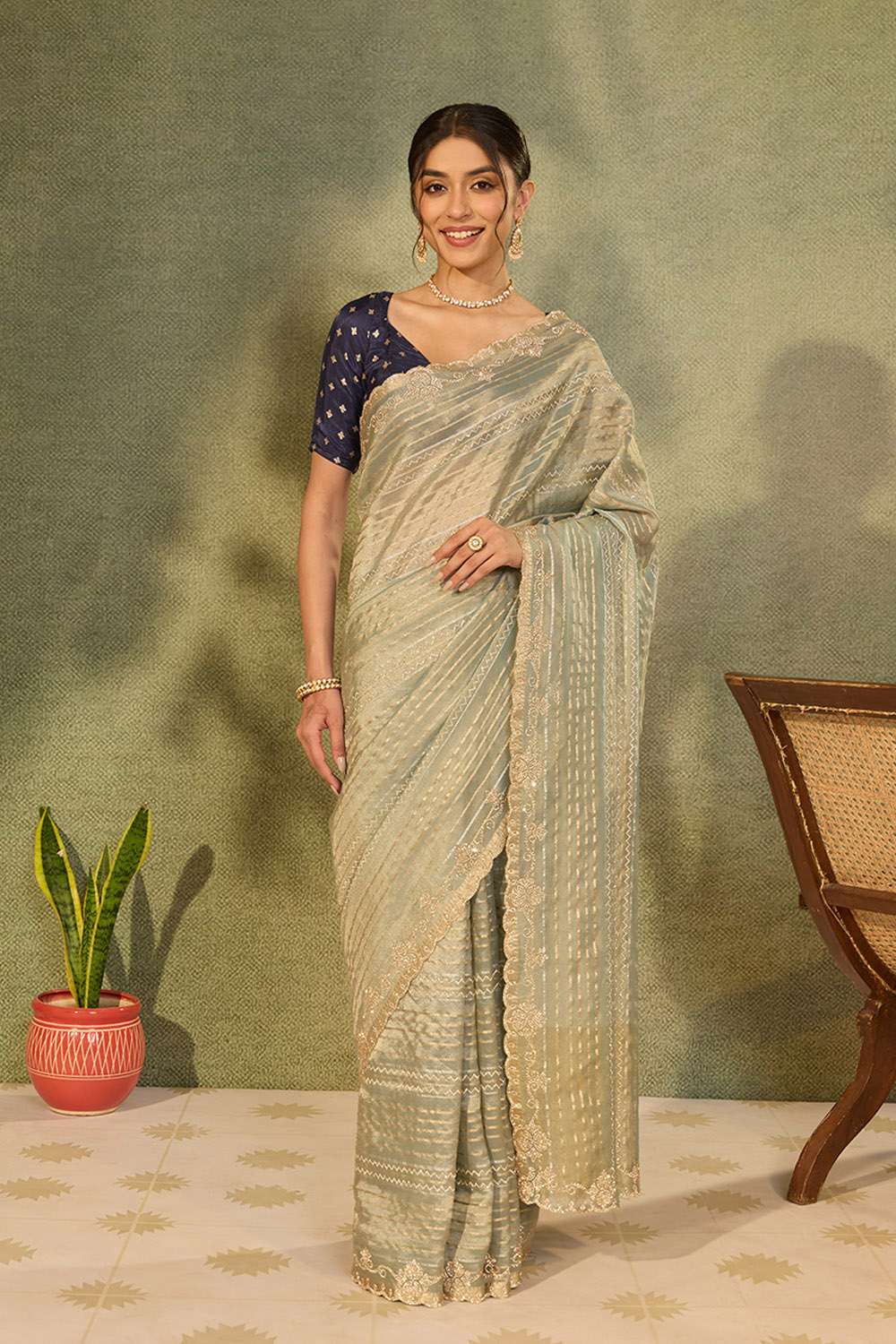 Light Blue Woven Viscose Tissue Saree image number null