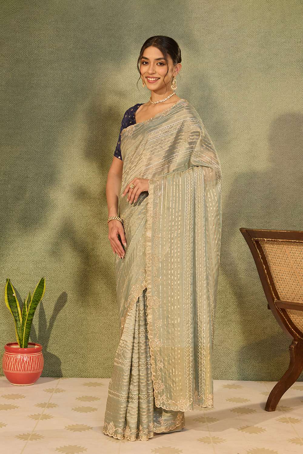 Light Blue Woven Viscose Tissue Saree image number null