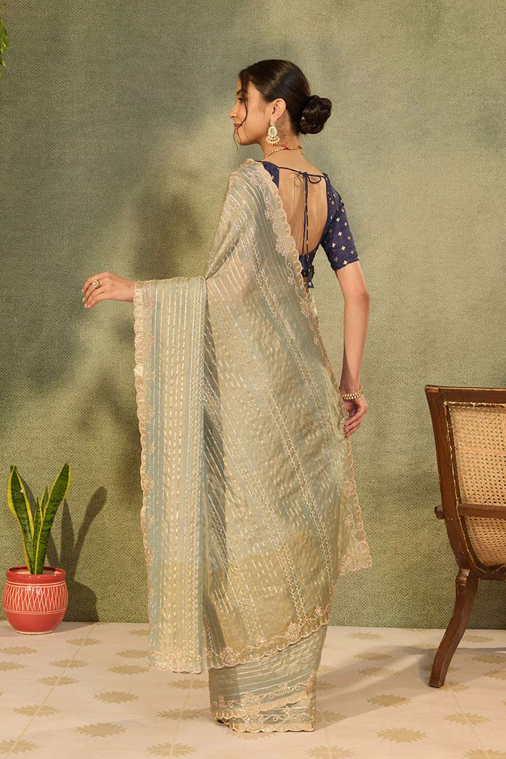 Light Blue Woven Viscose Tissue Saree image number null