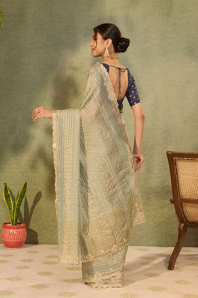 Light Blue Woven Viscose Tissue Saree thumbnail image number null