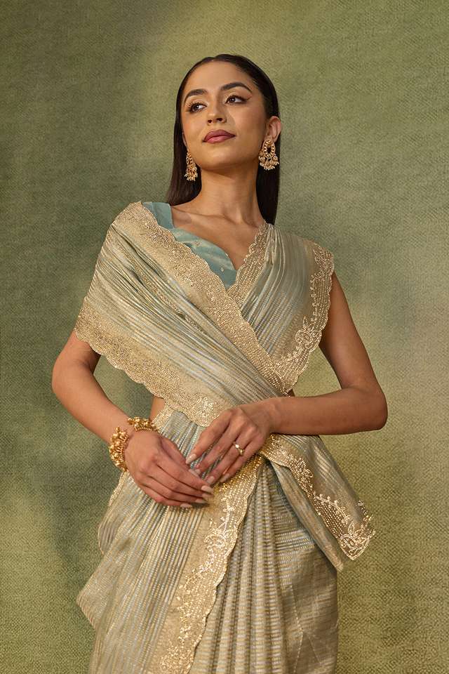 Light Blue Woven Viscose Tissue Saree image number