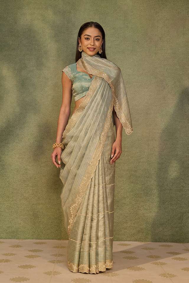 Light Blue Woven Viscose Tissue Saree thumbnail image number null