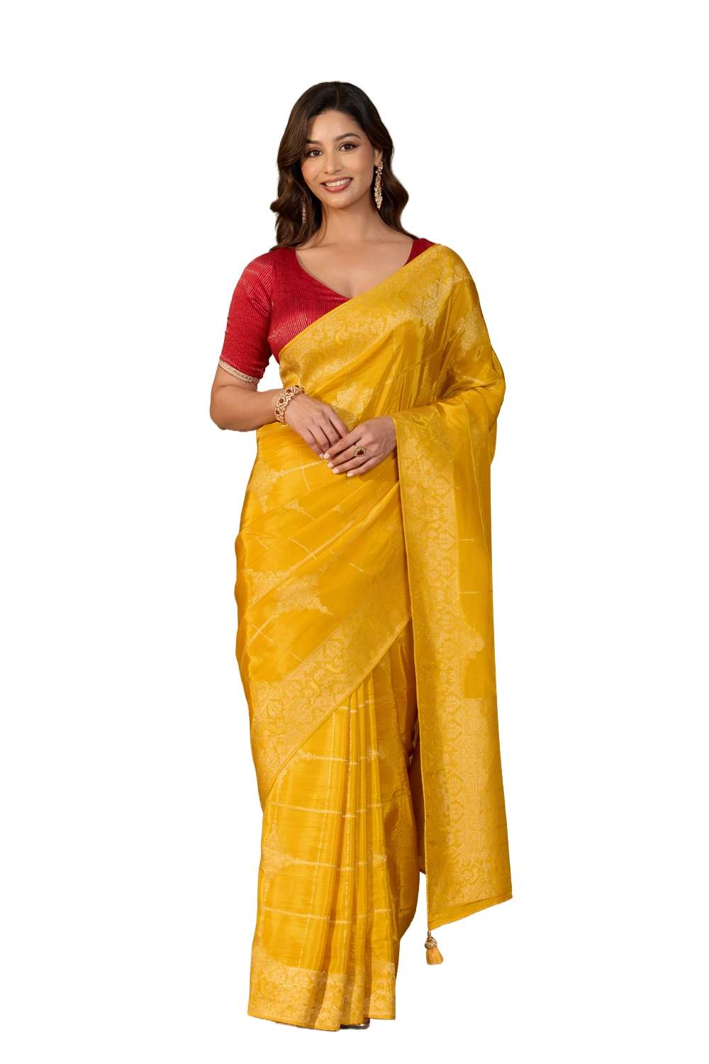 Yellow Woven Pure Viscose Saree image number null