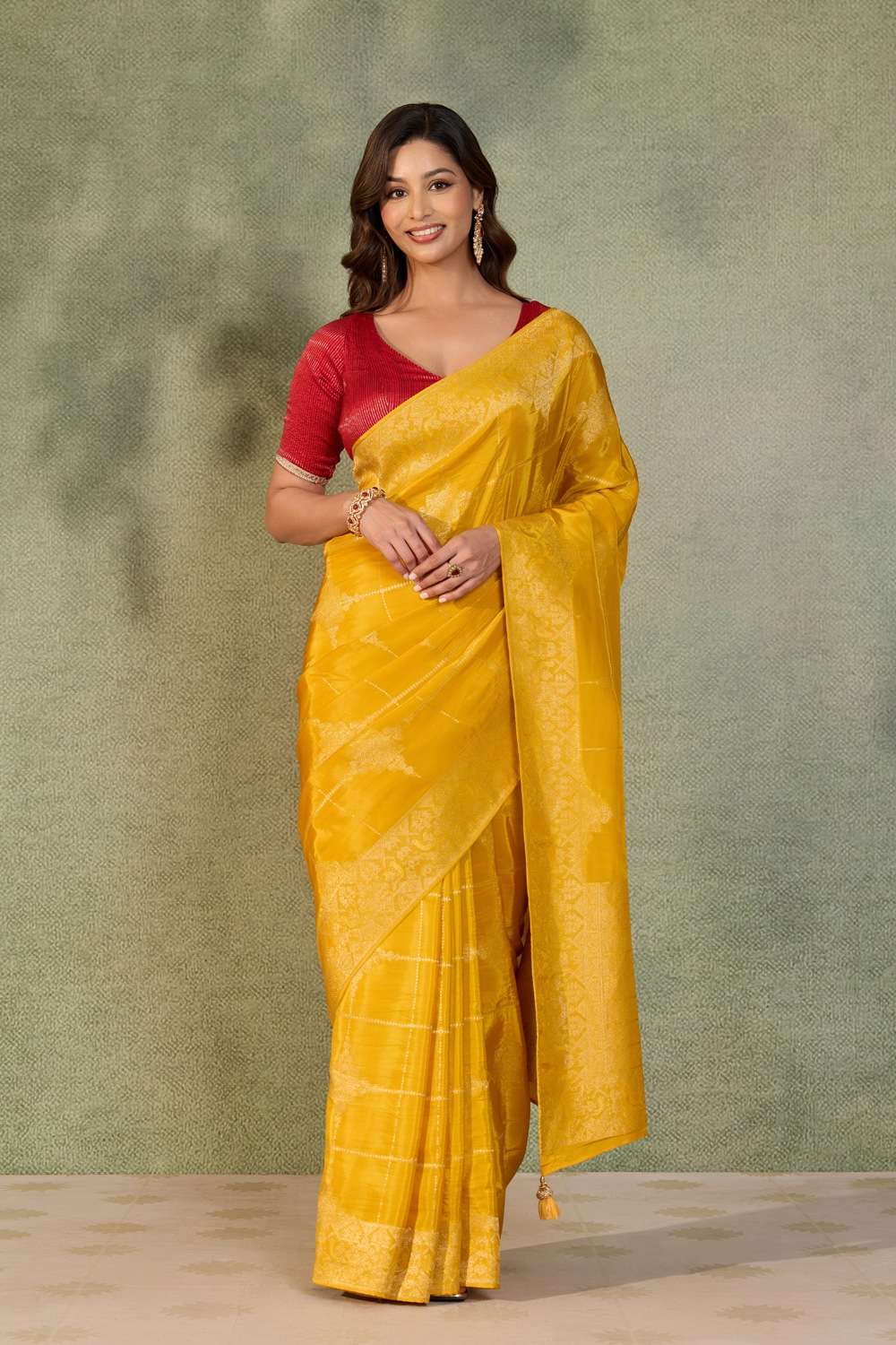 Yellow Woven Pure Viscose Saree image number null