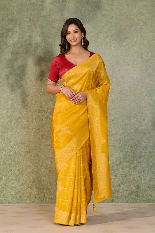 Yellow Woven Pure Viscose Saree thumbnail image number null