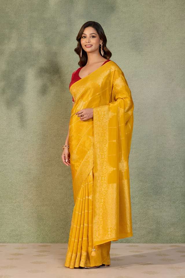 Yellow Woven Pure Viscose Saree thumbnail image number null