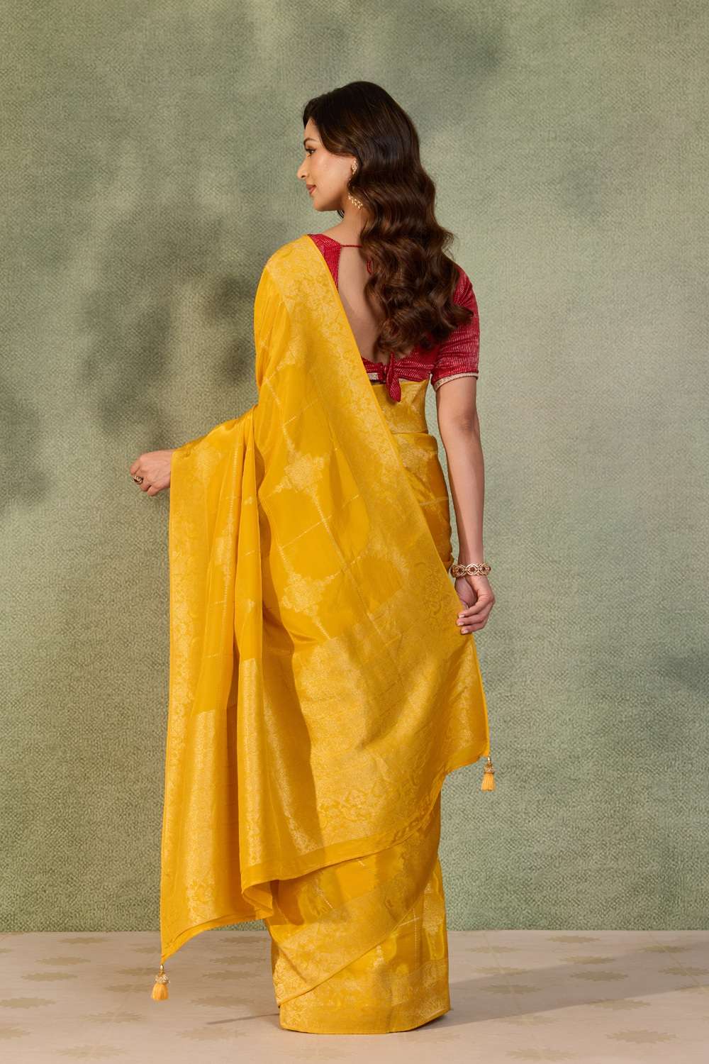 Yellow Woven Pure Viscose Saree image number null