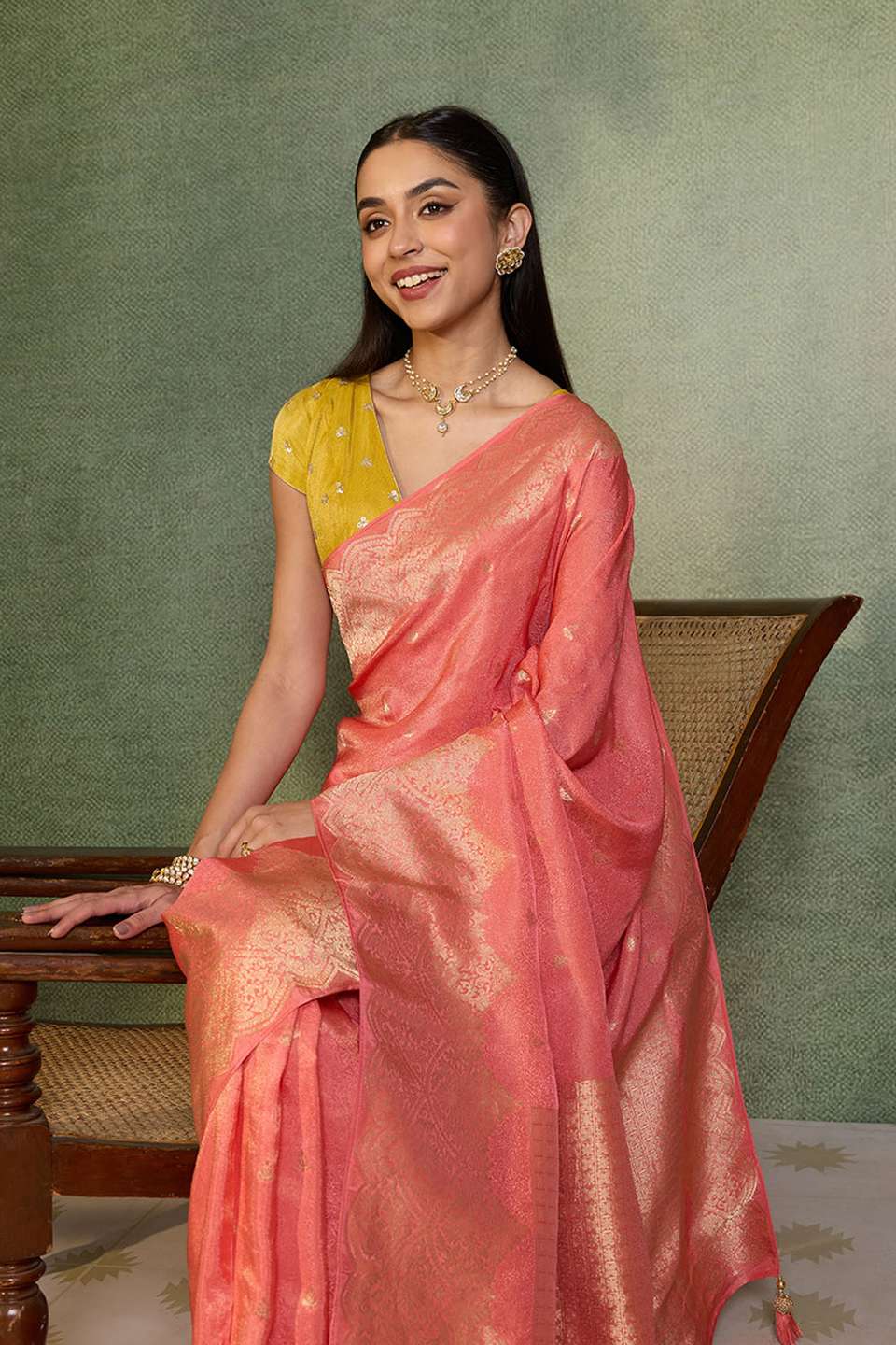 Light Orange   Woven Viscose Tissue Saree
