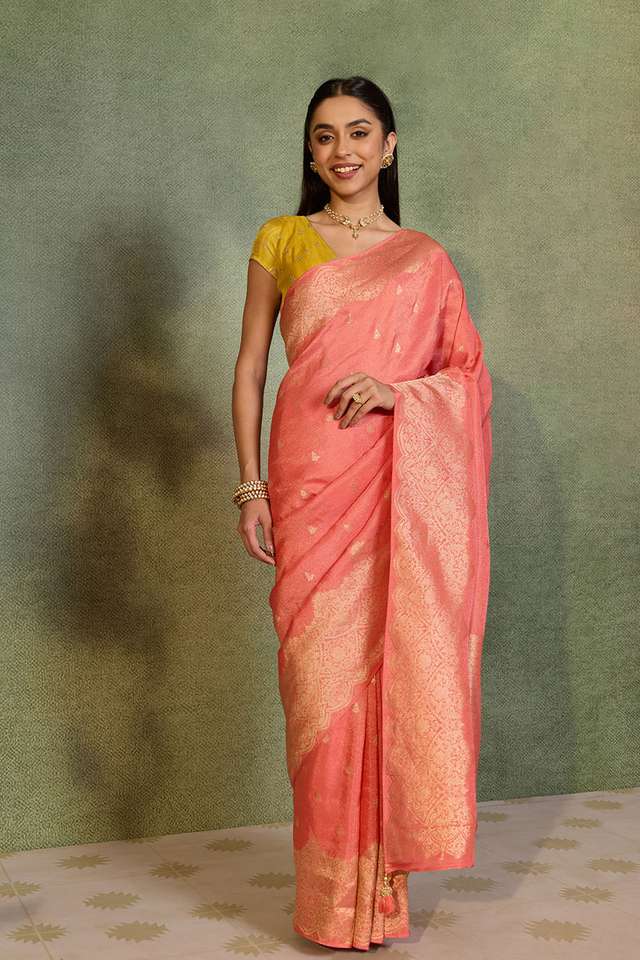 Light Orange   Woven Viscose Tissue Saree thumbnail image number null