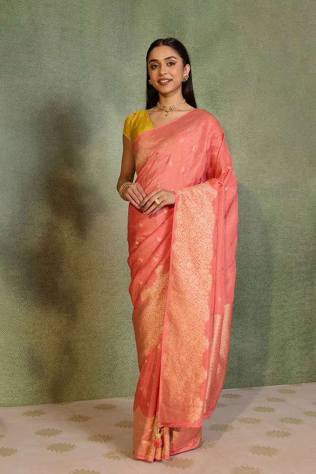 Light Orange   Woven Viscose Tissue Saree thumbnail image number null