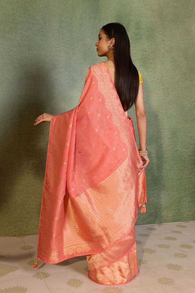 Light Orange   Woven Viscose Tissue Saree thumbnail image number null