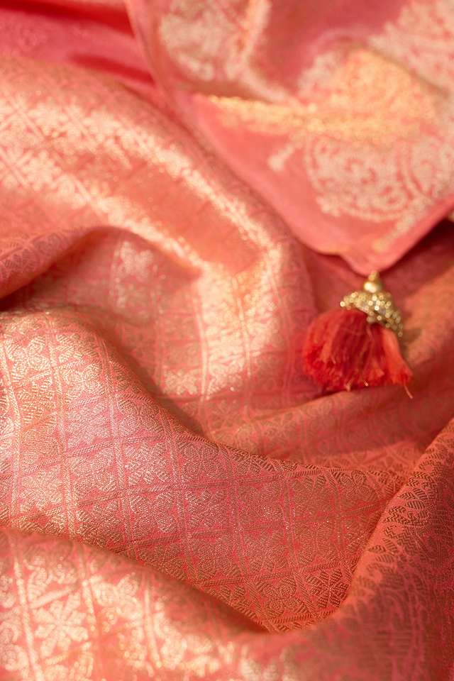 Light Orange   Woven Viscose Tissue Saree thumbnail image number null