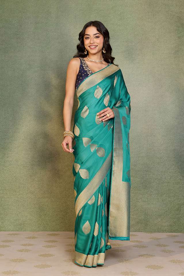 Blue Woven Pure Viscose Saree thumbnail image number null