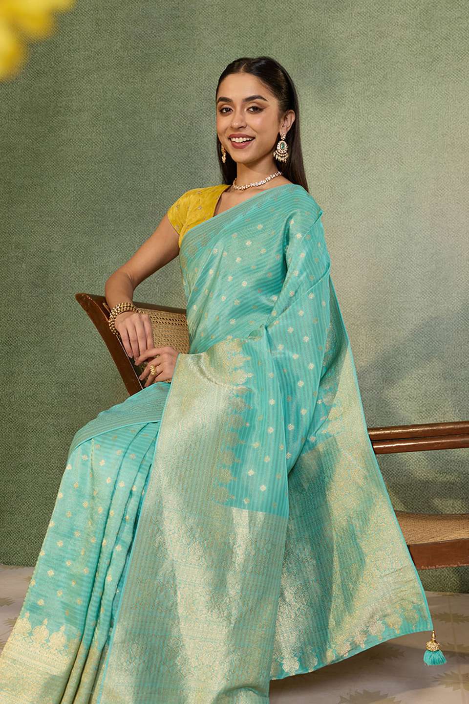 Blue   Woven Viscose Tissue Saree