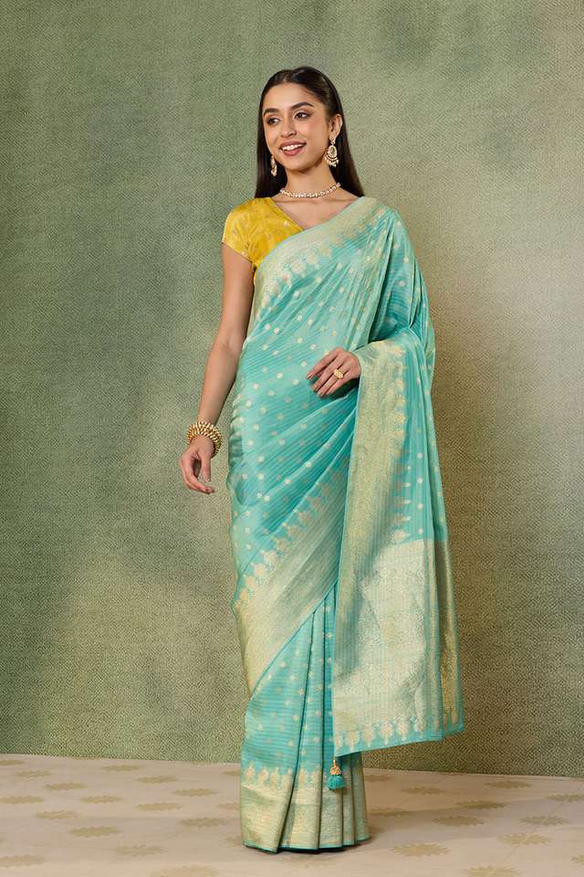Blue   Woven Viscose Tissue Saree thumbnail image number null