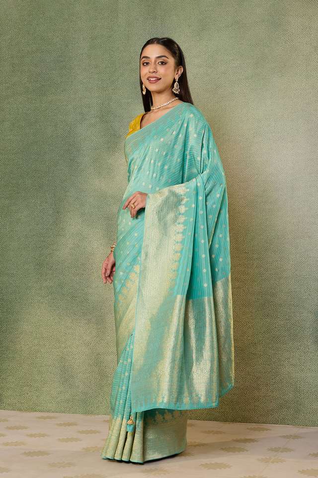 Blue   Woven Viscose Tissue Saree thumbnail image number null