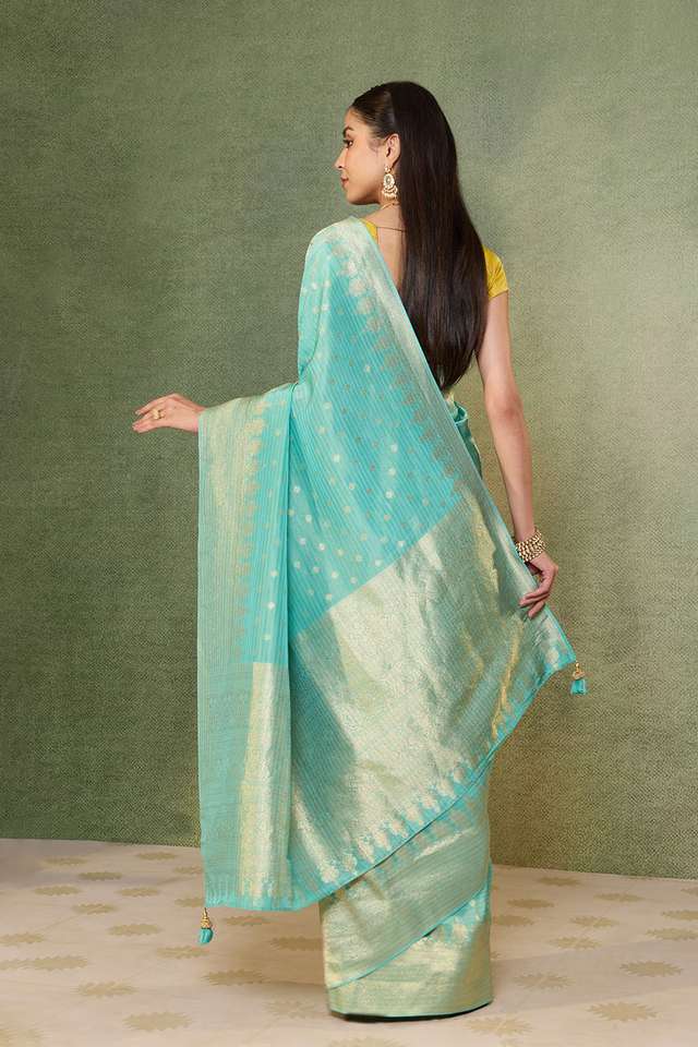 Blue   Woven Viscose Tissue Saree thumbnail image number null