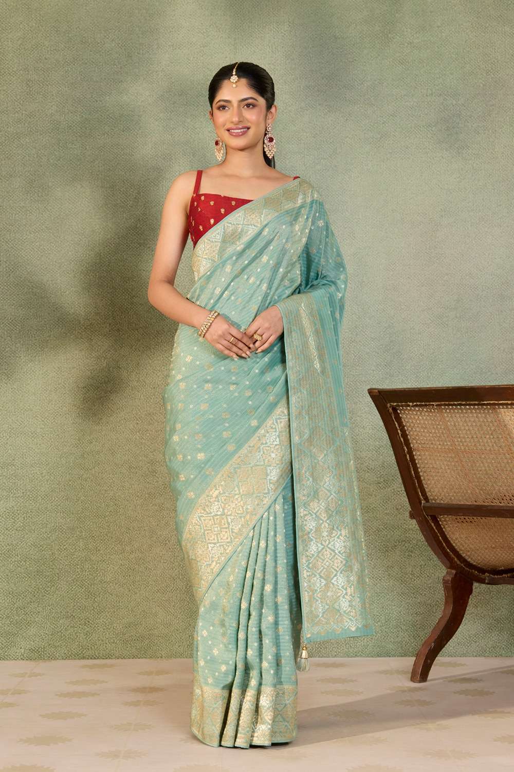 Light Blue Woven Viscose Tissue Saree image number null
