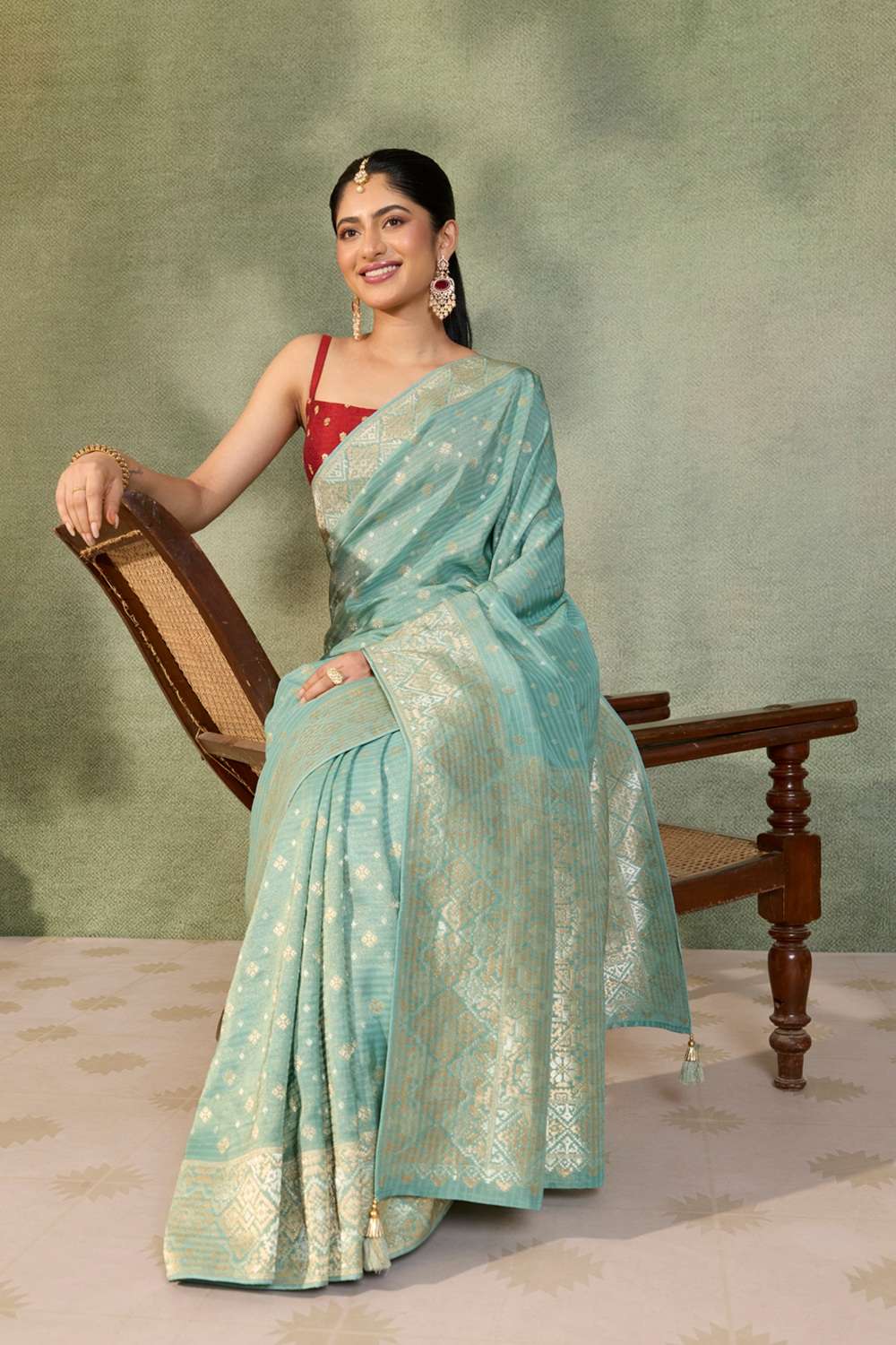 Light Blue Woven Viscose Tissue Saree image number null
