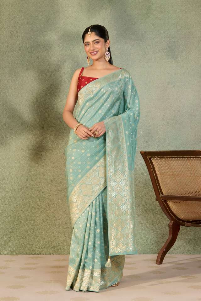 Light Blue Woven Viscose Tissue Saree thumbnail image number null