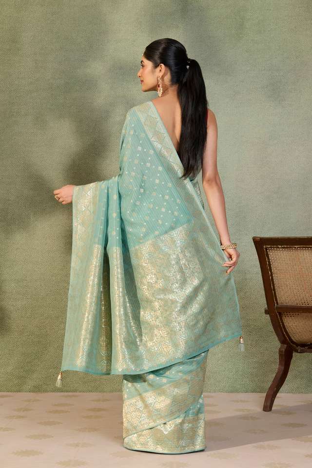 Light Blue Woven Viscose Tissue Saree thumbnail image number null