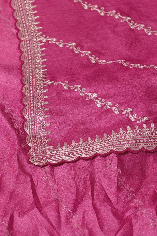 Pink Pure Tussar Silk Embroidered Saree thumbnail image number null
