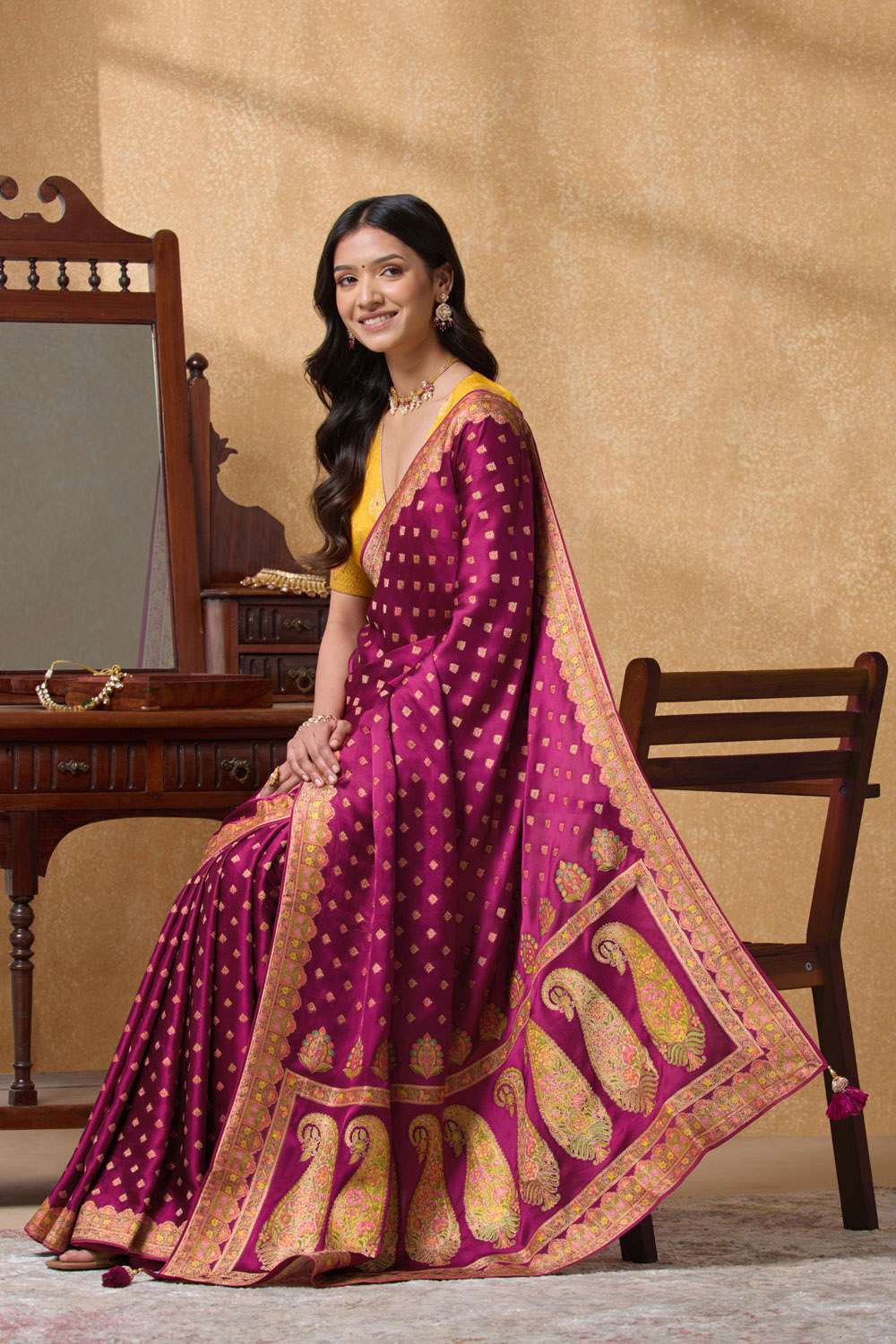Purple Woven Pure Viscose Saree image number null