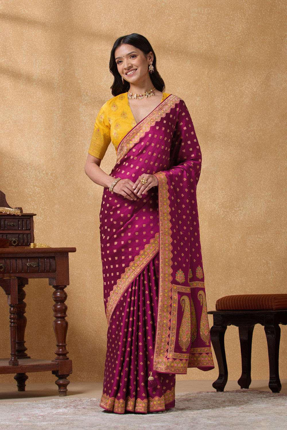 Purple Woven Pure Viscose Saree image number null