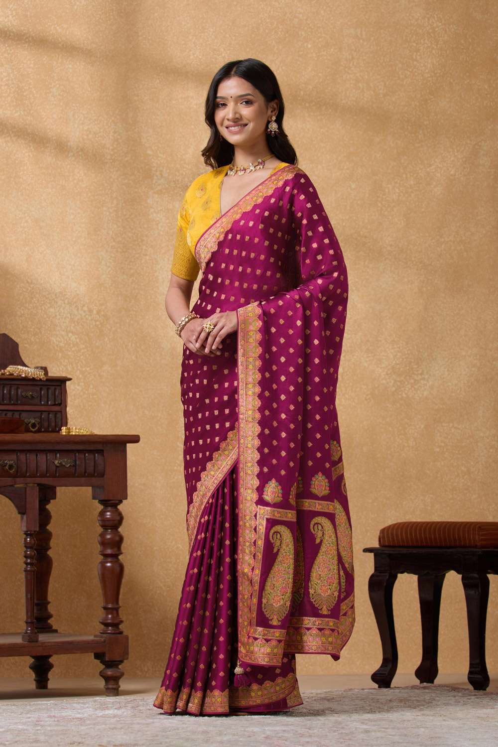 Purple Woven Pure Viscose Saree image number null