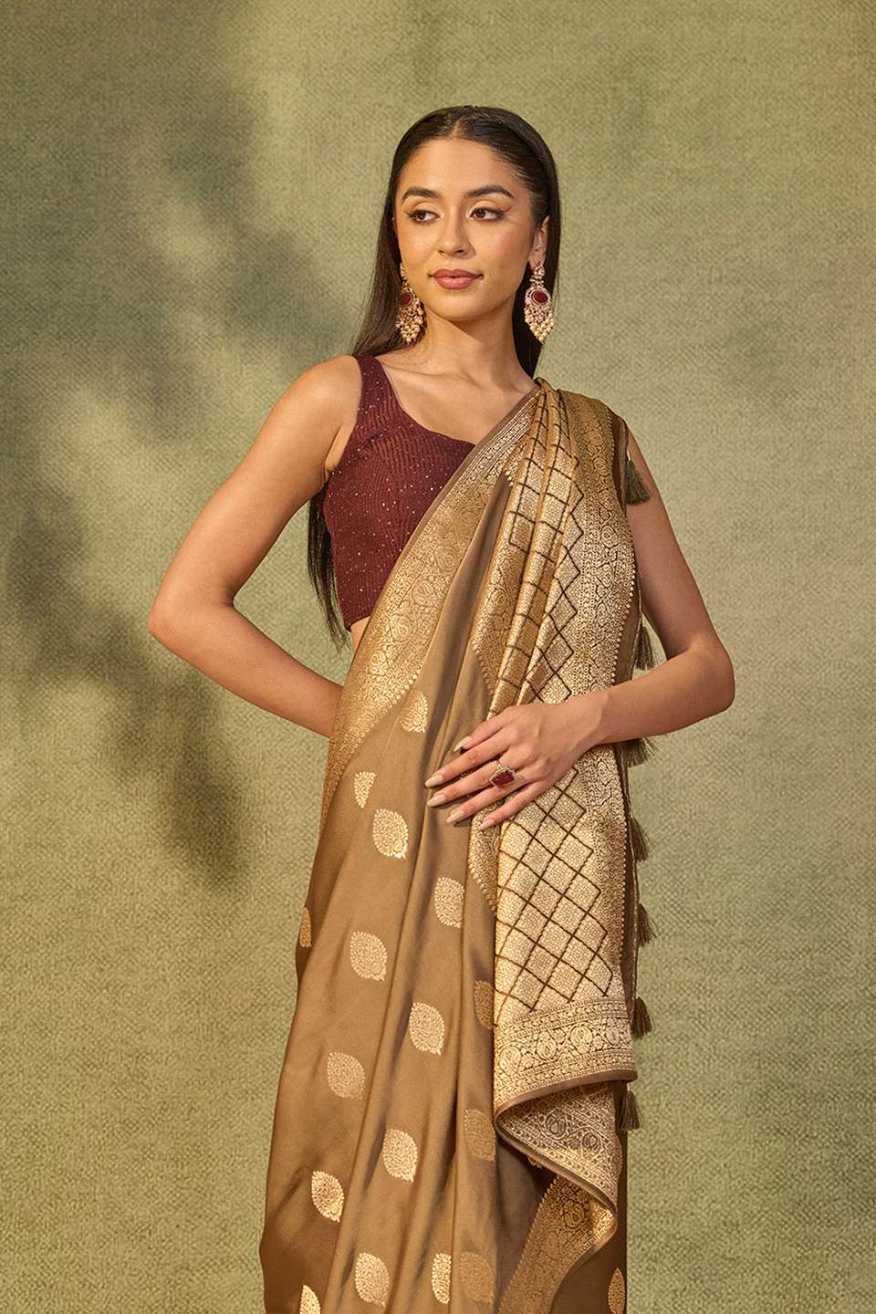 Light Green Woven Viscose Satin Saree
